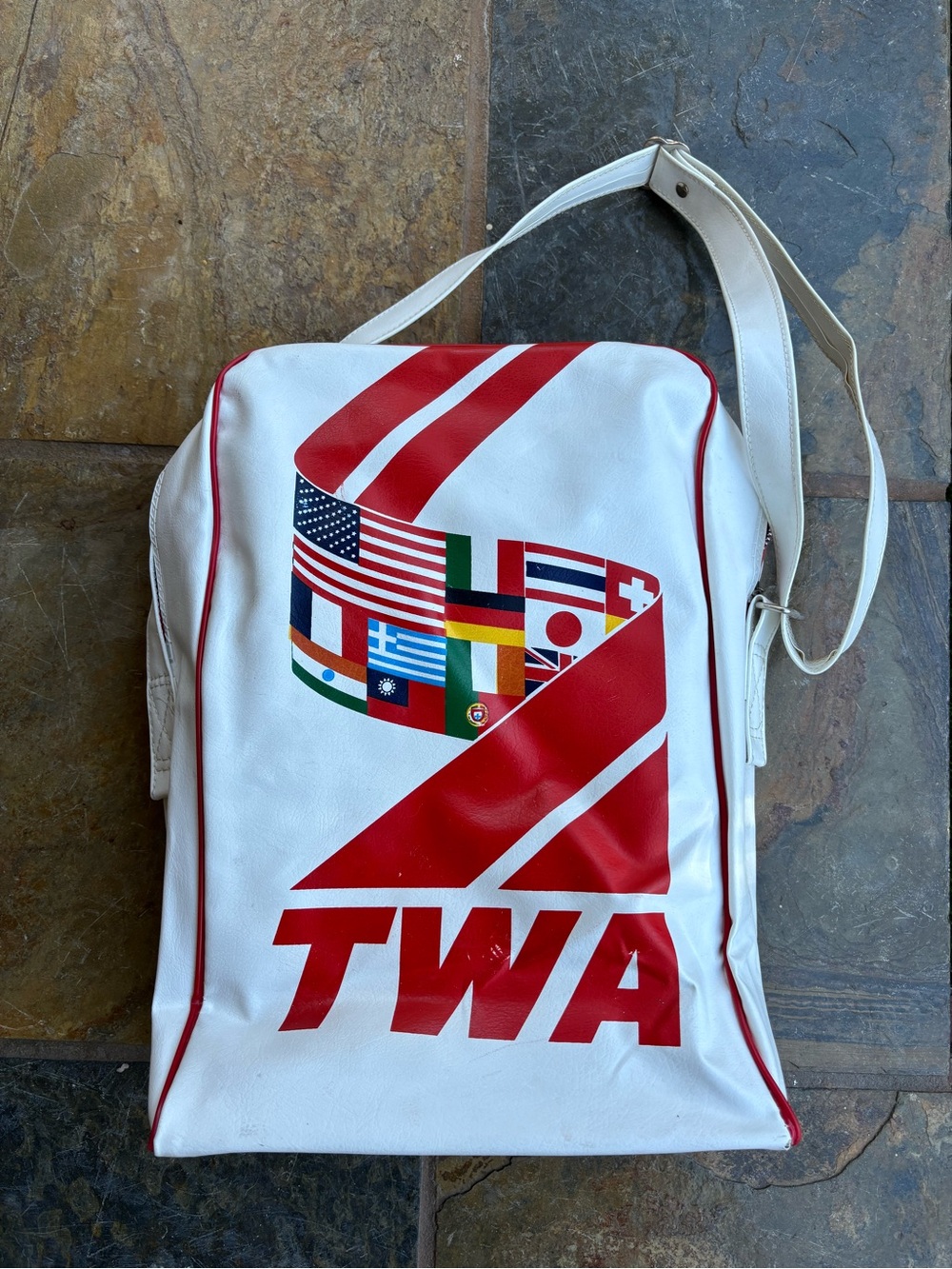 Studio Barse White Pouch with Red Trim and Zipper